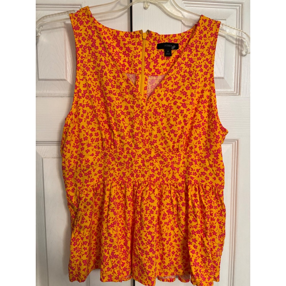 J.Crew Womens Orange Pink Floral Peplum V-Neck Top Size 8 Party Picnic Summer
